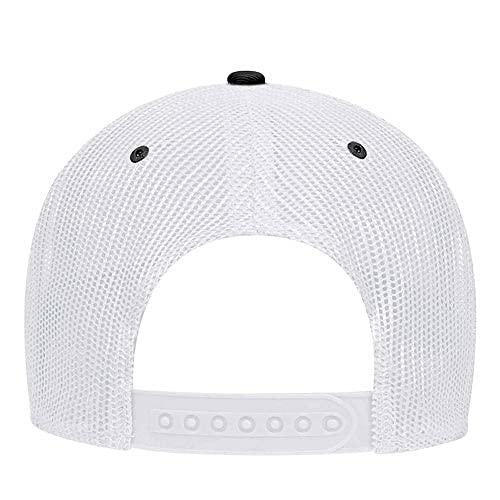 Ashen Fane 6 Panel Blend Twill Structured Low Profile Mesh Back Snapback Trucker Hat - color: Blk/Blk/Wht