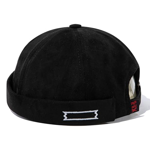 Vintage Brimless Hats for Men Retro Doker Hat Sailor Fisherman Leon Hat Casual No Visor Skullcap Beanie Hip Hop Hats - color: Mg-xgmxhjh12-black