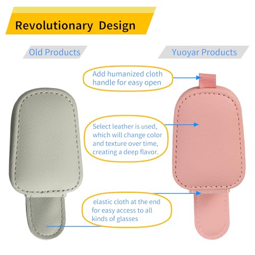 Yuoyar Sunglass Holder for Car, Magnetic Leather Sunglasses Holder and Ticket Card Clip, Car Visor Accessories, 2 Packs (Pink) - color: PINK