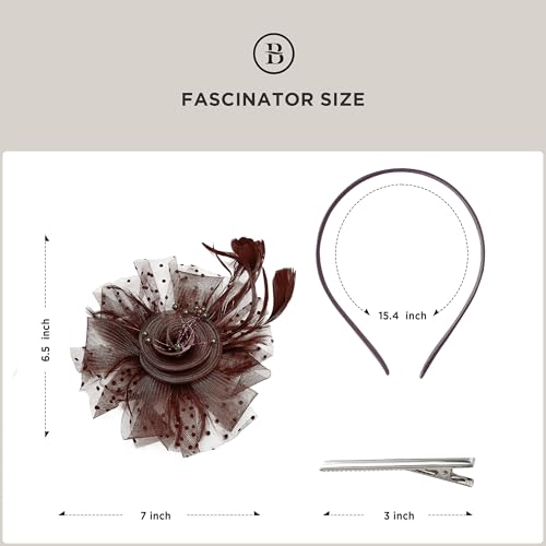 BABEYOND Fascinators Hats for Women Tea Party Flower Tulle Bead Derby Hat - color: Coffee