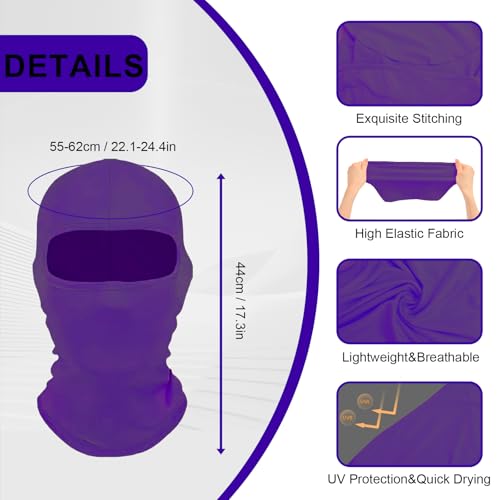 2Pcs Full Face Cover Ski Mask Balaclava Unisex Hood Cap Neck Gaiter UV Protector for Outdoor Sports Snowboard Travel - color: Black + Purple