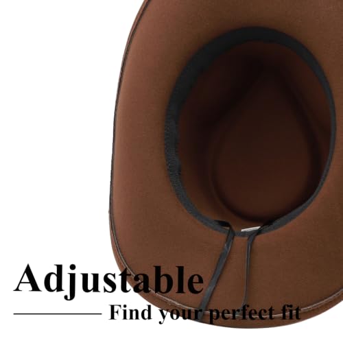 Western Cowboy Hat for Men Cowgirl Hat for Women Unisex Wide Brim Felt Fedora Hats Classic Cowboy Hats - color: Rusty Coffee