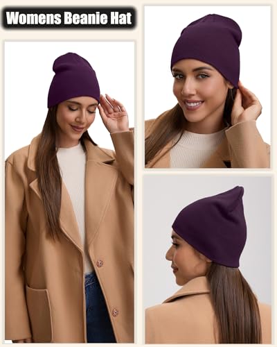 100% Cotton Beanie Hat for Men Women Cuffless Warm Winter Hats - color: 1pcs-purple