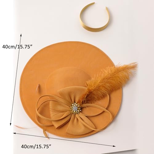Unpifolov Fascinators Hats Elegant Women Flower Mesh Feathers Wedding Cocktail Bride Headband for Derby Hat Tea Party - color: Ginger