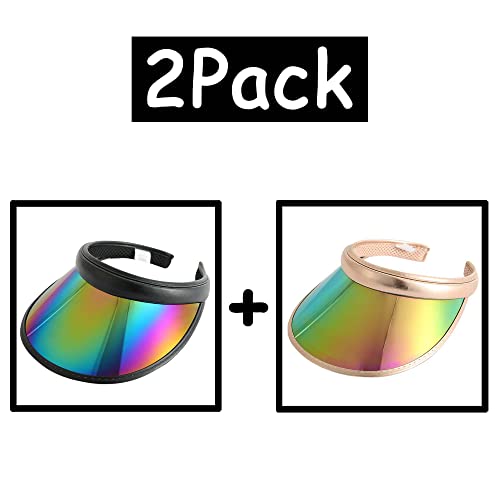 2 Pack Sun Visor Hats Women Men Clip-on Iridescent Clear Sport Outdoor Cap - color: 2pack ,Gold Black