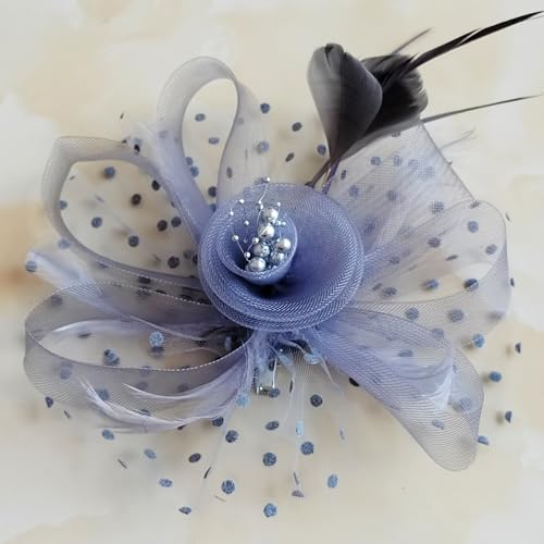 JUNBESTN Fascinators Hat Tea Party Headwear for Women Flower Mesh Feathers Headband - color: Grey