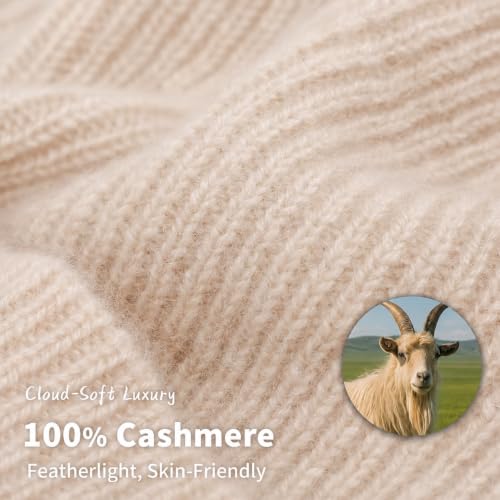 100% Cashmere Beanie for Women and Men, Soft Warm Winter Knit Hat - color: Camel