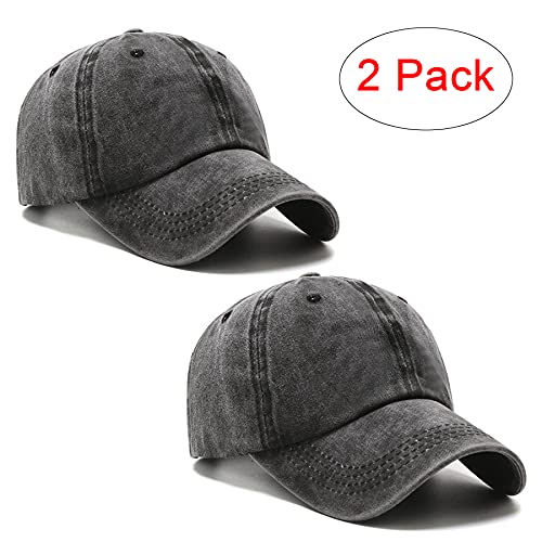 PFFY 2 Packs Vintage Washed Distressed Baseball Cap Dad Hat for Men Women - color: 2 Packs Black
