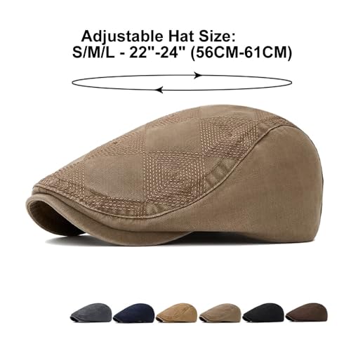 Quanhaigou Men's Cotton Flat Ivy Gatsby Newsboy Driving Hat Adjustable Irish Cabbie Ivy Driving Hunting Cap - color: Plaid Embroidered Black