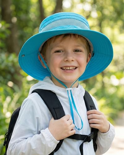 HONGTEYA Kids Sun Hat UPF 50+ Toddler Bucket Summer Hat Fishing Outdoor - color: Blue, size: 5-13 Years