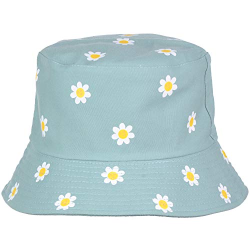 BYOS Summer Fashion Print Cotton Bucket Sun Hat for Men Women, Reversible Black - color: Daisy Sage