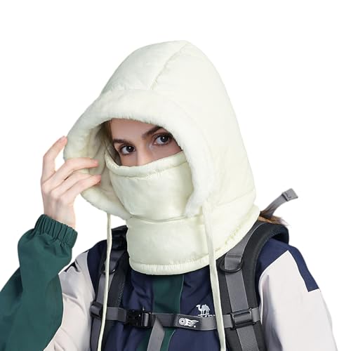 WITHMOONS Winter Knit Balaclavas Beanie Hat Fleece Face Mask Neck Warmer Windproof Hood YZT0254 - color: Ivory