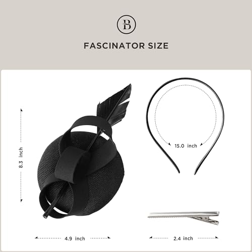 BABEYOND Fascinators Hats for Women Pillbox Feather Derby Tea Party Hat - color: Black