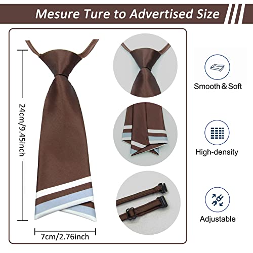 Mantieqingway Women Uniform Necktie Adjustable Strap Striped Pre-tie Ties - color: Brown