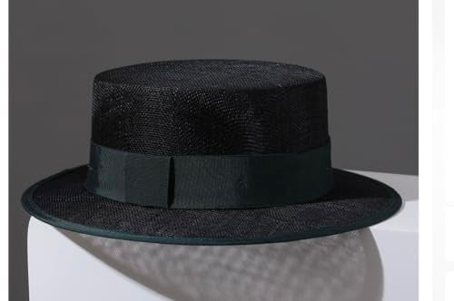 2026 Luxury Handmade Boater Hat, Lightweight Breathable Flax Yarn Summer Hat for Cruise Vacation Photo Essential. - color: Black