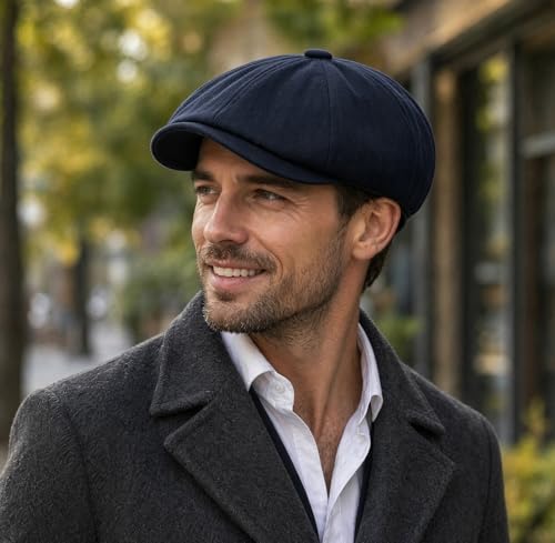 DIYDECAL Mens Newsboy Cap 8 Panel,Cotton Blend Flat Ivy Gatsby Cabbie Golf Hat - color: Navy Blue
