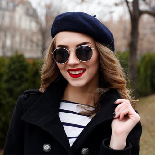 Jolbndcv 6PCS Beret, French Beanie, Outdoor, Winter, Fashion Lady Hat - color: Navy Blue