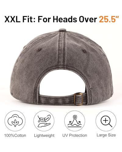 Zylioo XXL Baseball Cap for Big Heads Men Women, Washed Denim Dad Hat - color: Coffee, size: X-Large-XX-Large