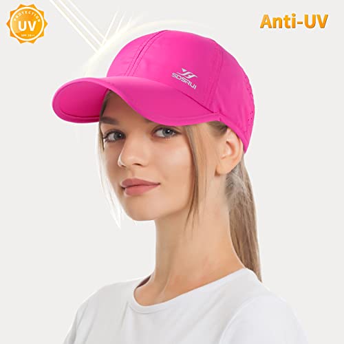 Running Hat Mesh Quick Dry Hat Baseball Cap for Women Men - color: Black+rose Red 2
