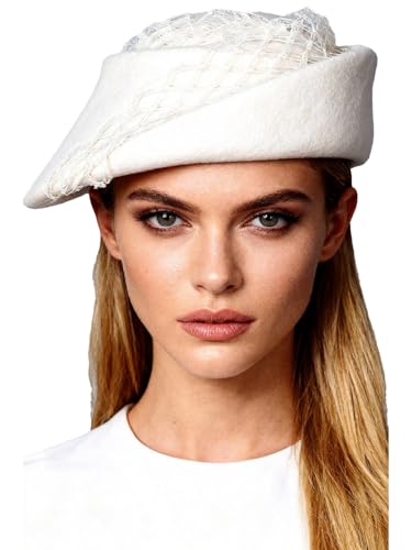 Small Top Hats for Women Elegant Winter Vintage Beret Wool Felt Fedoras Ladies Luxury Wedding and Church Cap Female - color: White 1