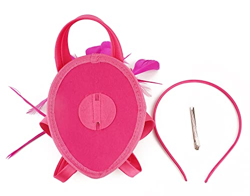 Kentucky Derby Fascinators for Women High Tea Party Hat Wedding Cocktail Flower Headware with Mesh and Feathers - color: Y-rose