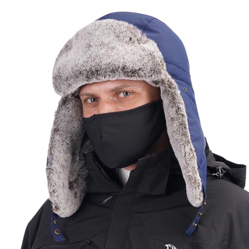 Trapper Hat Winter Warm Hats Russian Fur Hat Ushanka Eskimo Hat Ear Flap with Faux Fur for Men or Women - color: Blue