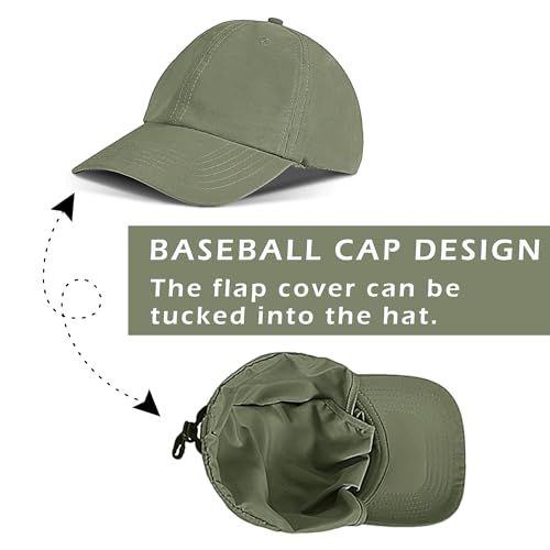 Solaris Mens Sun Hat Neck Flap 2 in 1 Foldable Waterproof UPF 50+ Baseball Cap Fishing Hiking Outdoor - color: #5 Green
