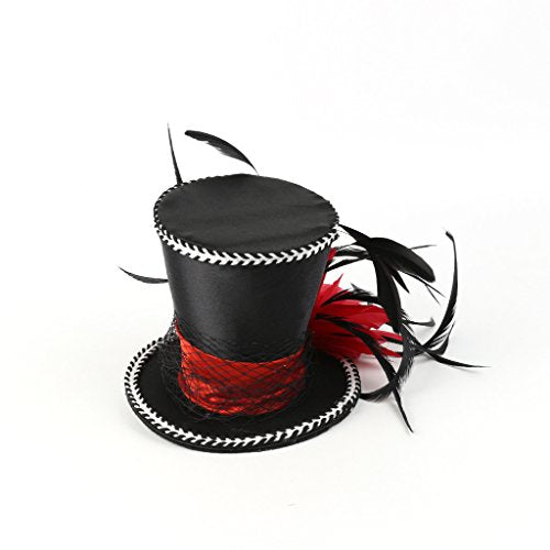 Mini Top Hat Red Feather Fascinator Cocktail