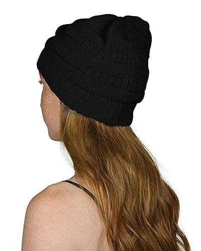 Gravity Threads Knit Soft Stretch Beanie Cap - color: Black