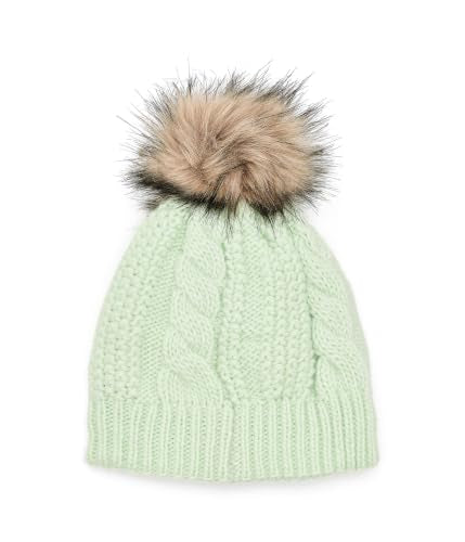 THE NORTH FACE Women's Oh Mega Fur Pom Lined Beanie | Deep Fit, Cuffed Winter Hat With Soft Cable Knit & Fleece Lining - color: Calcified Lime