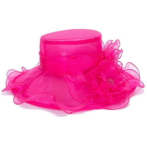 Lawliet Womens Dressy Wide Brim Church Wedding Occasion Sun Hat A613 - color: Hot Pink