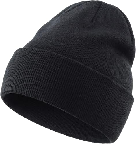 100% Cotton Beanie for Women Men Soft Knit Beanies Warm Winter Hat - color: Black