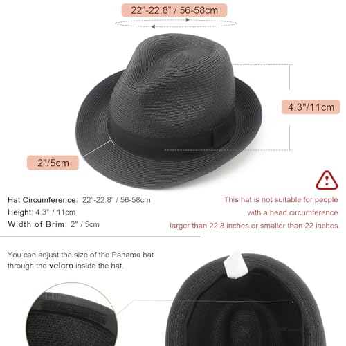 AQOKKA Summer Straw Fedora Hat for Women Men Travel Panama Hat with Wide Brim Roll Up Sun Hat for Beach Outdoor UPF 50+ - color: Black: 1 Pack