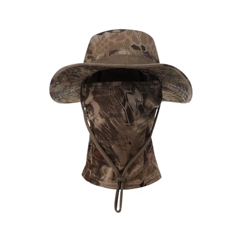 Boonie Hat with Balaclava Face Mask - UV Protection Wide Brim Sun Hat, Adjustable & Foldable for Hunting Fishing Outdoor - color: Python Yellow