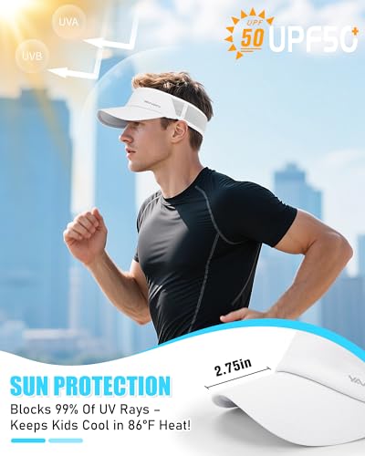 Sports Sun Visor Hats for Women Men Lightweight Breathable Cooling Stretchy Visors Foldable UPF 50+ for Running Tennis Golf - color: White