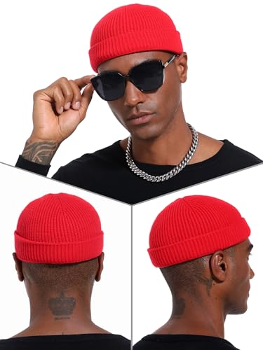 vidsel Thin Wool Fisherman Beanie Hat for Men Women Fall Winter Fashion Cap - color: 1-red