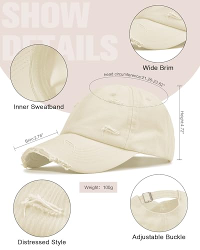 Distressed Washed Cotton Baseball Cap Adjustable Dad Hat for Men Women - color: Beige