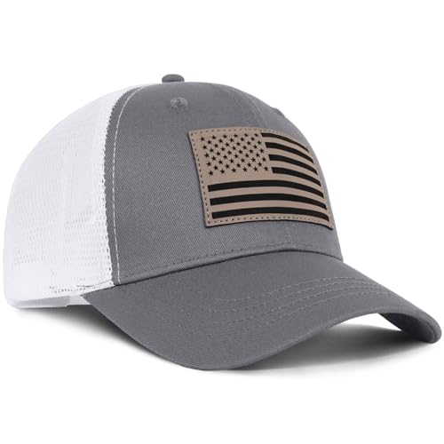 American Flag Trucker Hat - Snapback Hats for Men Women Baseball Cap - Breathable Mesh & Adjustable Fit for Casual Wear - color: Carbon Grey
