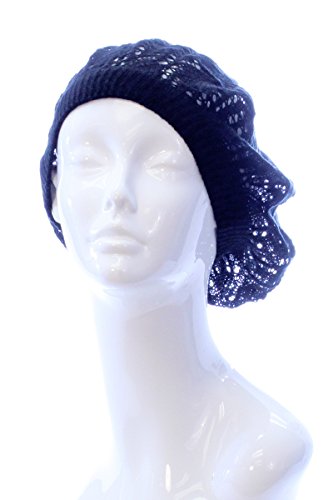 an Womens Lightweight Cut Out Knit Beanie Beret Cap Crochet Hat - Many Styles - color: Black Leaf