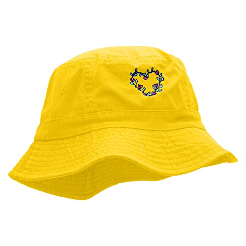 e4Hats.com Flowery Heart Embroidered Pigment Dyed Bucket Hat - color: Yellow