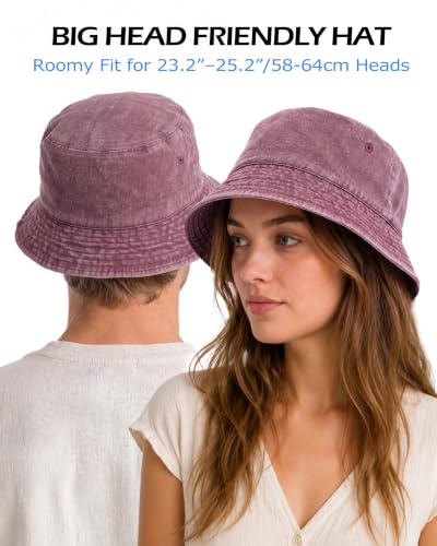 Zylioo XL XXL Bucket Hat for Big Heads, Washed Cotton Sun Hat - color: Burgundy-lined, size: XX-Large