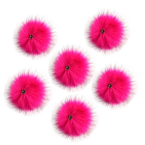 Pack of 6 Detachable Faux Fox Fur Pom Poms for Hats with Snap 4.3inch/11CM DIY Handmade Accessories (Hot Pink) - color: Hot Pink