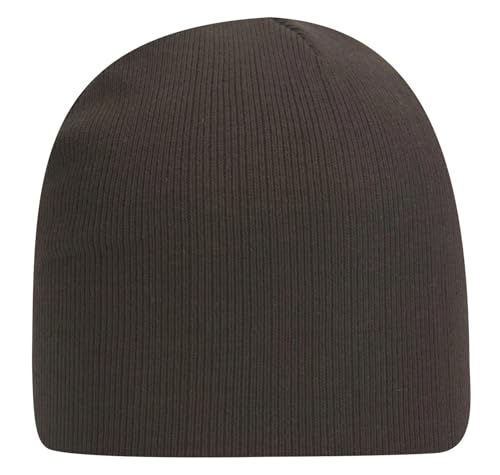 1 Pack 9 Inch Cuffless Knit Beanie Hat Cotton Blend Acrylic Stretch Winter Cap - Dark Brown