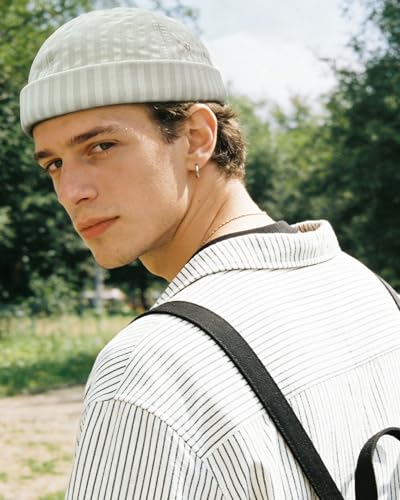 CLAPE Checkered Brimless Hats for Men, Lightweight Quick Dry Docker Fisherman Cap Vintage Unique Rolled Cuff Harbour Hat - color: Fma2502-beige