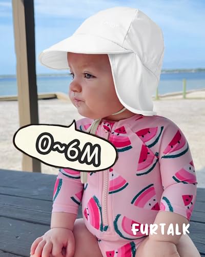 FURTALK Baby Sun Hat with Neck Flap UPF 50+ Toddler Quick Dry Swim Hat - color: White, size: 6-24 Months