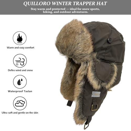 Winter Trapper Hat for Men and Women,Russian Ushanka Aviator Warm Cold Proof Ski Hunting Cycling Winter Hats - color: Brown Taslon Faux Fur, size: Small-Medium