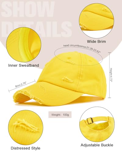 Distressed Washed Cotton Baseball Cap Adjustable Dad Hat for Men Women - color: Yellow