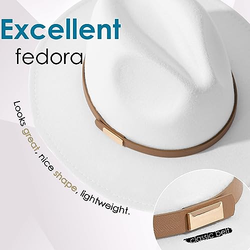 Fedora Hats for Men Wide Brim Panama Hat with Classic Belt - color: Z-beige Belt White