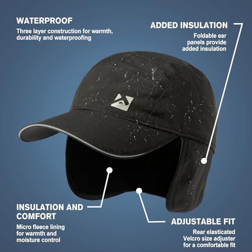 TOP-EX Oversize XL XXL Men's Waterproof Winter Baseball Cap Fleece Earflap Trapper Hat for Cold Weather Large Heads - color: Black, size: Large-X-Large