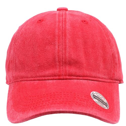 Falari Vintage Washed Cotton Baseball Caps, Original Classic Adjustable Size Low Profile Unconstructed Distressed Dad Hat - color: 1pk - Red
